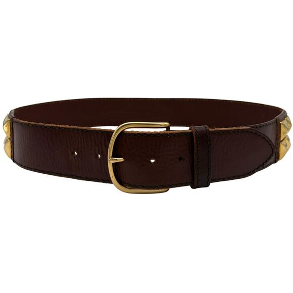 Linea Pelle Studded Genuine Leather Belt Brown Gold Tone Size M Boho main image 11